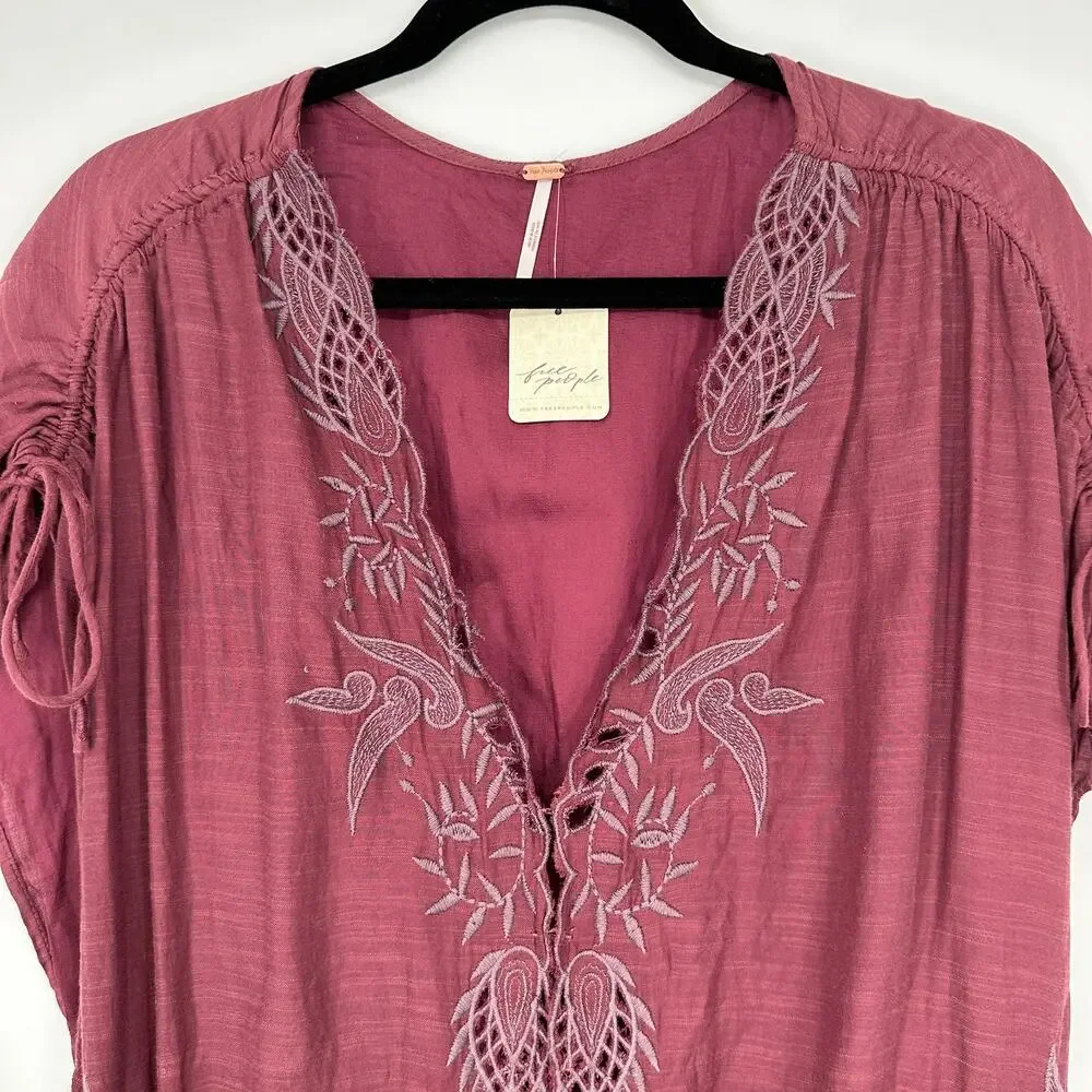 Free People Weila Romper Shorts Dainty Embroidered Filigree Tie Wasit NEW Small - Picture 9 of 11